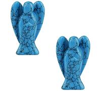 1pair Crystal Cirnelian Rainbow Aura Titanium Quartz Guardian Angel Statues Figurines 1.5 "-Azul turquesa