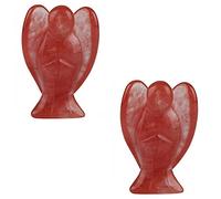 1pair Crystal Cirnelian Rainbow Aura Titanium Quartz Guardian Angel Statues Figurines 1.5 "-Cuarzo de cereza