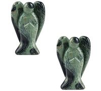 1pair Crystal Cirnelian Rainbow Aura Titanium Quartz Guardian Angel Statues Figurines 1.5 "-Kambaba Jasper