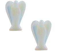 1pair Crystal Cirnelian Rainbow Aura Titanium Quartz Guardian Angel Statues Figurines 1.5"-Opalite opal