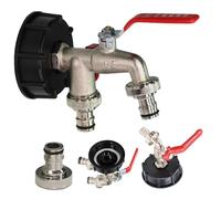 1PC 1/2''x3/4'' 16MM Metal Water Tap with S60 Coarse Thread IBC Tank Cover 1-2 Ways Coupling Adapter Ball Valve Garden Faucet(Two way)