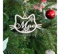 1pc Adorno Navideño de Madera Personalizado con , Diseño de Copo de Nieve y Gato, Colgante para Árbol Festivo, Decoración para Fiestas, para Acción de Gracias
