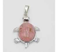 1PC Animal Tortoise Natural Stones Bead Pendants for NecklacePlated Turtle Charms Jewelry Findings-Line Rhodonite