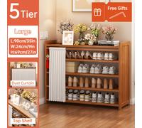 1pc Armario de Zapatos de Bambú con Cortina - Acabado en Madera Natural Semi-Cerrado, Diseño Todo en Uno, Organizador de Almacenamiento Multiusos para Dormitorio, , Pasillo