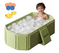 1pc bañera de bebé plegable, bañera de bebé pleapsible de PVC con desagüe y pies de soporte, 29.5x17.7x9.8 pulgadas portátil con juguetes para niños de 0 a 8 años.