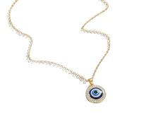 1PC Blue Glass 30mm Pendants Necklace For Women Men TurkeyLucky Necklace Choker Jewelry Accessories,Champagne Gold