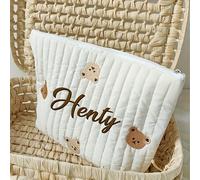 1pc Bolso de Viaje Bordado Personalizado con , Organizador de Pañales y Estuche Multifuncional para Maquillaje, Diseño Lindo de Oso y Conejito, Gran Capacidad