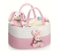 1pc Cesta de Almacenamiento para Pañales de Conejito Lindo, Cesta Regalo, Organizador de Toallitas y Juguetes para Guardería, Material de Poliéster