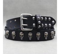 1pc Cinturón de Cuero para Hombre Estilo NK con Hebilla Calavera, Diseño Heavy Remaches , Hebilla Cuadrada de Aleación para Jeans, Moderno | Cinturón de Hebilla Calavera | Correa de Cuero Duradero