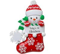 1pc Colgante Personalizado Lindo Copo de Nieve de Copas de Nieve Primera chauble navideña con calcetín para el árbol de Navidad, Rojo
