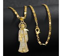 1pc Collar con Colgante de Estatua del Santo Muerto con Sintético Artificial Microincrustado de Cobre Estilo Retro Metálico, Figura Religiosa Europea y Americana, Collar con Colgante de Muerte