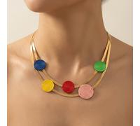 1pc Collar de Cadena de Hueso de Serpiente de Capa de Moda Individual Nueva Verano con Colgante de Disco Texturizado Multicolor, Adecuado para Reuniones y Fiestas a Todo , Regalo de Vacaciones