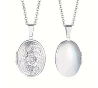 1pc Collar de Lujo con Colgante Ovalado de de Acero Inoxidable, Marco de Fotos con Abatible , Recuerdo de y Amor, Adecuado para Hombres y Mujeres