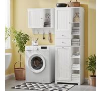 1pc Columna de Baño con Canasta de Ropa Mueble de Almacenamiento Armario de Almacenamiento con 6 Estantes y 2 Cajones Mueble de Baño con Canasta 60x37x171 cm BZR104-W - CAS215-X