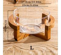 1pc Cuenco de Vidrio con Base de Bambú - de Ensalada y Frutas de Vidrio, de Mesa Resistente al Óxido para Mesa de Comedor, Buffet - Bandeja de Servir , Vajilla de Vidrio Compatible con Lavavajillas