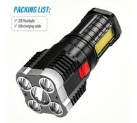 1pc Linterna Recargable de Luminosidad, Linterna de Camping con Luz Lateral COB, 4 de Iluminación, Ideal para Camping, Senderismo, Actividades al Aire Libre y Uso de Emergencia en el Hogar