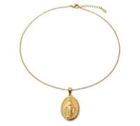 1pc Medalla Religiosa Cristiana Ovalada De Nuestra Señora De Guadalupe Virgen María Para Mujeres Adolescentes Chapada En Oro Amarillo Con Borde De Corte De Diamante En Latón