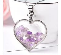 1PC Natural Crystal Glass Pendant Heart Ladies Stone Jewelry Rose Quartz Amethyst Mineral For Women Jewelry Couple Gift-Amethyst