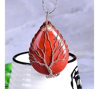1PC Natural Crystal Rose Quartz Tree Of Life Amethyst Pendant Mineral Jewelry Couple Decoration DIY Gifts Accessories Women-Red jasper