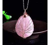 1PC Natural Crystal Rose Quartz Tree Of Life Amethyst Pendant Mineral Jewelry Couple Decoration DIY Gifts Accessories Women-Rose Quartz