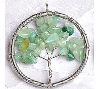 1PC Natural Stone Crystal Tree Of Life Pendant Colourful Mineral Jewelry Rose Quartz for Men Women Jewelry Chakra Gift-Aventurine