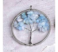 1PC Natural Stone Crystal Tree Of Life Pendant Colourful Mineral Jewelry Rose Quartz for Men Women Jewelry Chakra Gift-Aquamarine