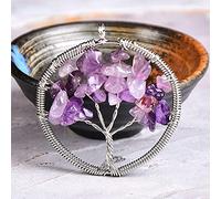 1PC Natural Stone Crystal Tree Of Life Pendant Colourful Mineral Jewelry Rose Quartz for Men Women Jewelry Chakra Gift-Amethyst