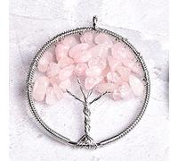 1PC Natural Stone Crystal Tree Of Life Pendant Colourful Mineral Jewelry Rose Quartz for Men Women Jewelry Chakra Gift-Rose Quartz