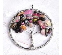 1PC Natural Stone Crystal Tree Of Life Pendant Colourful Mineral Jewelry Rose Quartz for Men Women Jewelry Chakra Gift-Tourmaline