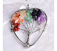 1PC Natural Stone Crystal Tree Of Life Pendant Colourful Mineral Jewelry Rose Quartz for Men Women Jewelry Chakra Gift-Heart Colourful