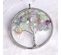 1PC Natural Stone Crystal Tree Of Life Pendant Colourful Mineral Jewelry Rose Quartz for Men Women Jewelry Chakra Gift-Fluorite