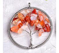 1PC Natural Stone Crystal Tree Of Life Pendant Colourful Mineral Jewelry Rose Quartz for Men Women Jewelry Chakra Gift-Red Agate