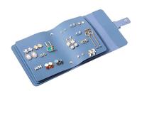 1PC PU Leather Ear Stud Storage Bag Multi-layer Jewelry Finishing Organizer Book Type For Earrings Rings Para Anillos, Collares, Pendientes Y Pulseras(Blue)
