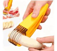 1PC Stainless Steel Banana Slicer, Fruit Vegetable Sausage Cutter, Yellow Handheld Kitchen Tool for Banana, Hot Dog, Strawberry, Cucumber, Dishwasher Safe