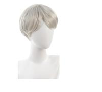 1pc Synthetic Wigs For Men Broken Cap 10cm Short Straight Hair Slightly Curly Silver White Wig Ponytail Cosplay Christmas Gifts(Platinum)