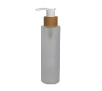1PCS 120ml / 4oz Bomba de vidrio esmerilado recargable vacía Bomba de prensa Dispensador de loción Contenedor de maquillaje Tarro Vial Holder Pot con tapa de bambú para suero de esencia de emulsión