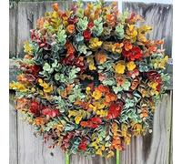 1Pcs 14" Fall Wreath For Front Door Outside Eucalyptus Autumn Wreath With Fall Leaves Christmas Halloween Thanksgiving Fall, LJJY-KK