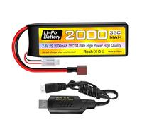 1PCS 2S Lipo 7.4V 2000mAh 35C Batería con Enchufe T con Cable de Carga USB para Buque de Control Remoto de Camiones automotrices RC vehículo de Cuatro rotores RC dron FPV