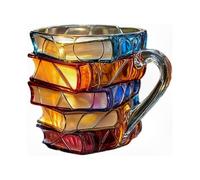 (1PCS) 3D Painted Glass Book Mug for Hot or Cold Drinks, Novelty Books Stack Shaped Coffee Cup Gift for Book Lovers and Friends
