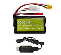 1PCS 7.4V 5000mAh 2S Li-Ion Batería + Enchufe jst y Enchufe XT30 con Cable de Carga USB para TX16S、TX18S、RC4GS、RC6GS、TX12 Lanzador de Control Remoto Coche de Juguete de Control Remoto