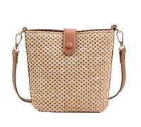 1PCS Ladies Summer Woven Small Bag Fashion Shoulder Zip Wallet Casual Woven Crossbody Shoulder Bag Beach Bag(Brown)