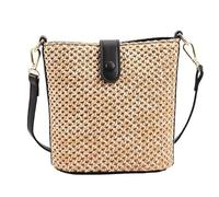 1PCS Ladies Summer Woven Small Bag Fashion Shoulder Zip Wallet Casual Woven Crossbody Shoulder Bag Beach Bag(Black)