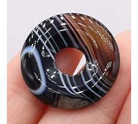 1Pcs Natural Stone Pendants Flat Round Amethysts Big Hole Opal Crystal for Jewelry Making DIY Women Necklace Earrings Gift 25mm-Black_Striped_agate