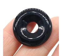 1Pcs Natural Stone Pendants Flat Round Amethysts Big Hole Opal Crystal for Jewelry Making DIY Women Necklace Earrings Gift 25mm-Black_Agate