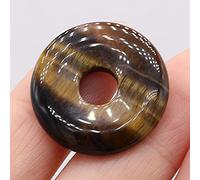 1Pcs Natural Stone Pendants Flat Round Amethysts Big Hole Opal Crystal for Jewelry Making DIY Women Necklace Earrings Gift 25mm-Tiger_eye