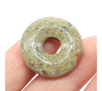 1Pcs Natural Stone Pendants Flat Round Amethysts Big Hole Opal Crystal for Jewelry Making DIY Women Necklace Earrings Gift 25mm-Unakite