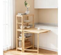 1pieza Mesa Plegable Mesa de Comedor Mesa de Cocina con 5 Estantes Multifuncional Práctica con de Almacenamiento para Comedor Cocina Madera de Goma HAOTIAN 98X126X60Cm - GXU81-O