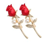 1set Red Brooch Decor Alloy Rhinestone Collar Pin Shoulder Wedding Corsage Rose Brooches Banquet Jewelry Accessory Flower Coat Pins Diamond 2pcs