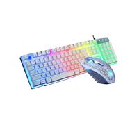 1set T6 Rainbow Led Backlit Multimedia Ergonomic Usb Wired Gaming Keyboard Wired Mouse And Mouse Pad