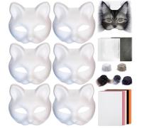 1Set Therian Mask Kit with Wool Strip Mesh Cloth Half Face Cat Mask Funny Dress up to DIY Paint Therian for Halloween Makeup Role-Playing Cosplay Party